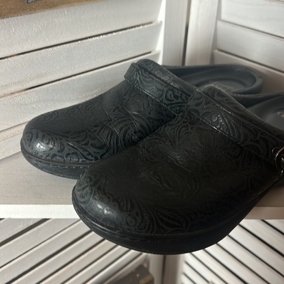 Dansko Black Floral Tooled Clogs - Picture 2 of 6